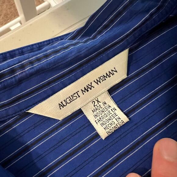 Vintage 90s 100% Cotton Blue Textured Stripe Menswear Oversized Shirt Size 2X - Picture 6 of 11